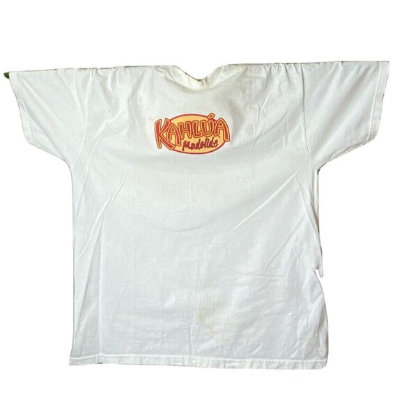VINTAGE Kahlua Mudslide logo white cotton XL tshirt STAINED see pics Made in USA - Picture 1 of 10